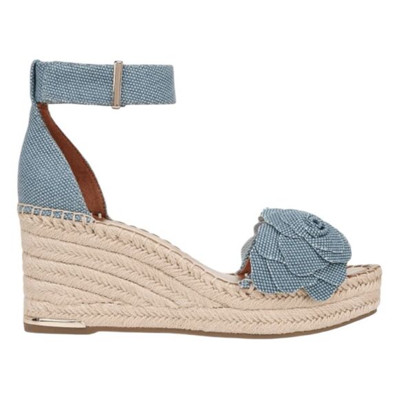 Franco Sarto Clemens Espadrille Sandal Denim Flower Ankle Strap Platform Wedge 7 - Picture 4 of 11